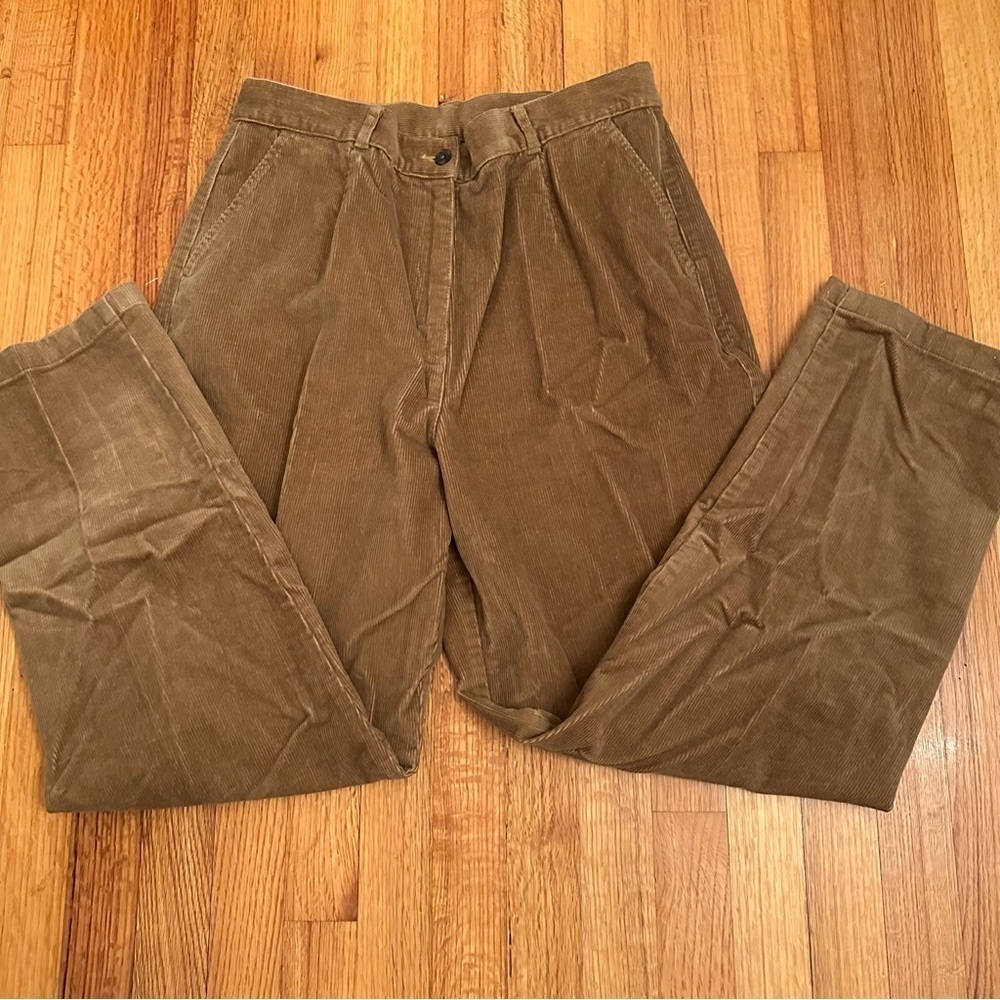 LL Bean Corduroy Pants Womens 14 Reg Brown Pleats Classic(n) - Picture 3 of 10